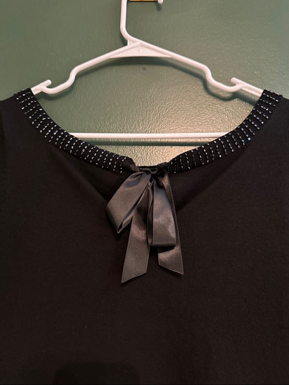 White House Black Market Rhinestone and Beaded Black Silk Blend Sweater - Picture 7 of 7